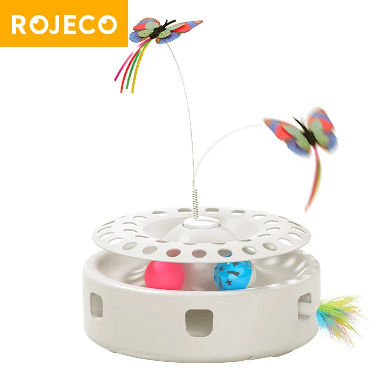 ROJECO 2 in 1 Smart Cat Toys Automatic Feather Fun Ball Toy Set For Cat Dog 5 Modes Electronic Interactive Pet Toy Accessories