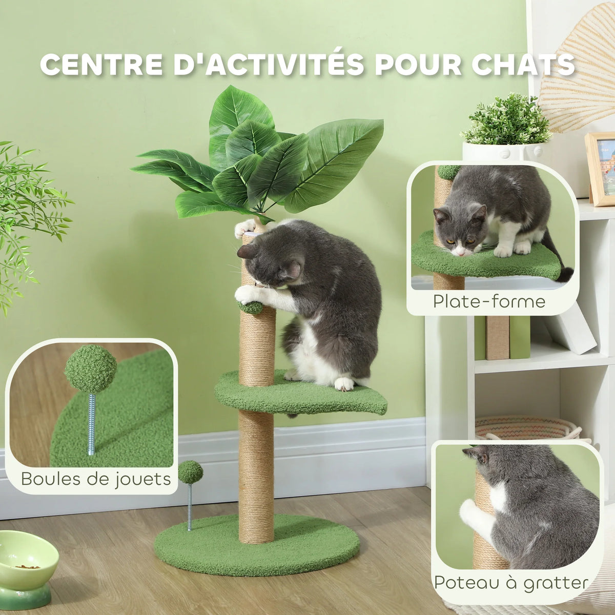 Cat TREE, cat climbing TREE, 83 cm tall, with jute scratching post, toy balls, and Plush platforms