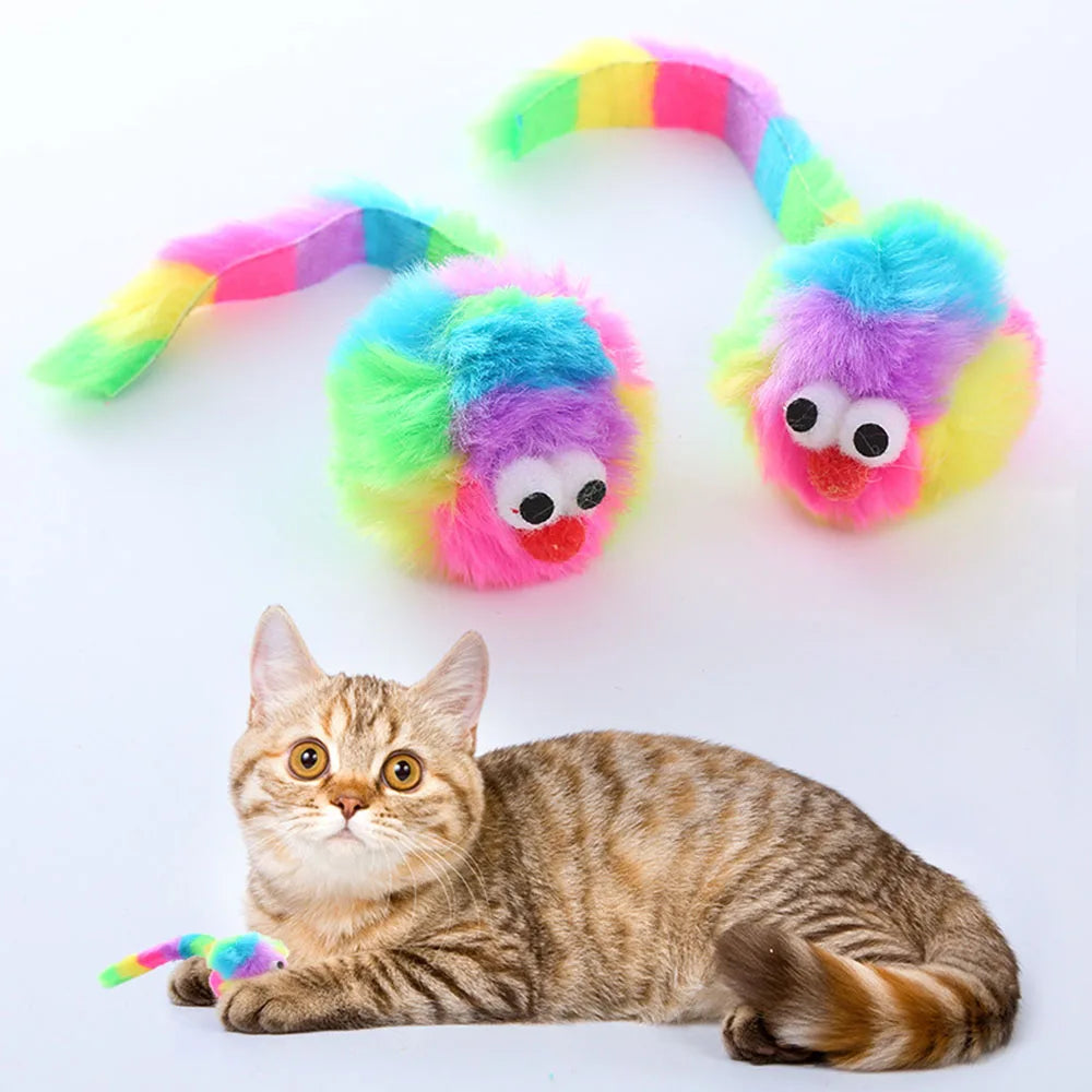 Rainbow Plush Rat Chew Toy for Cats - Self - Entertainment, Bite - Resistant & Durable Cat Toy