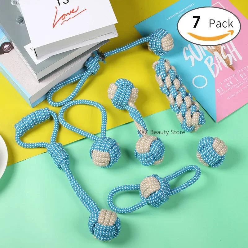 7PCS Dog Toys, Cotton Rope Chew, Interactive Ball, Toothbrush Toy for Small Large Dogs