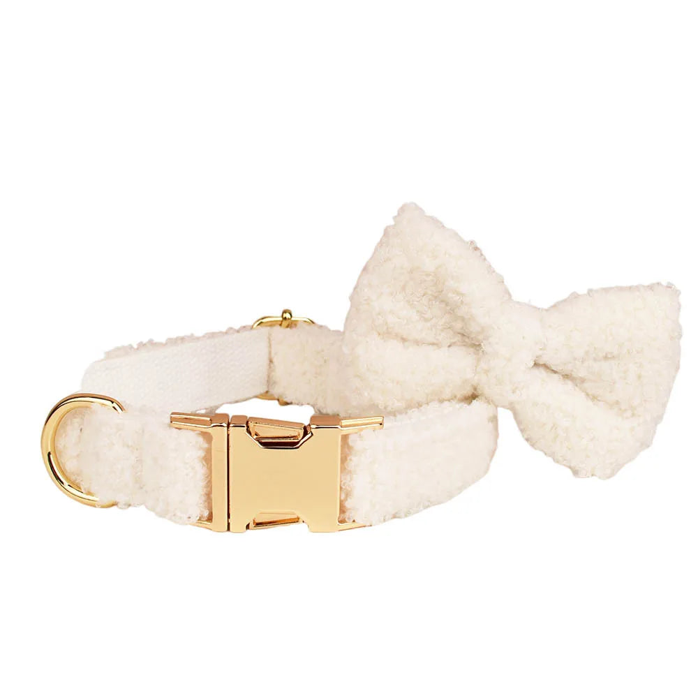 Pure White Teddy Dog Harness And Leash Set XS-XL Free Logo Number Pet Leads Adjustable Puppy Bowtie Necklace