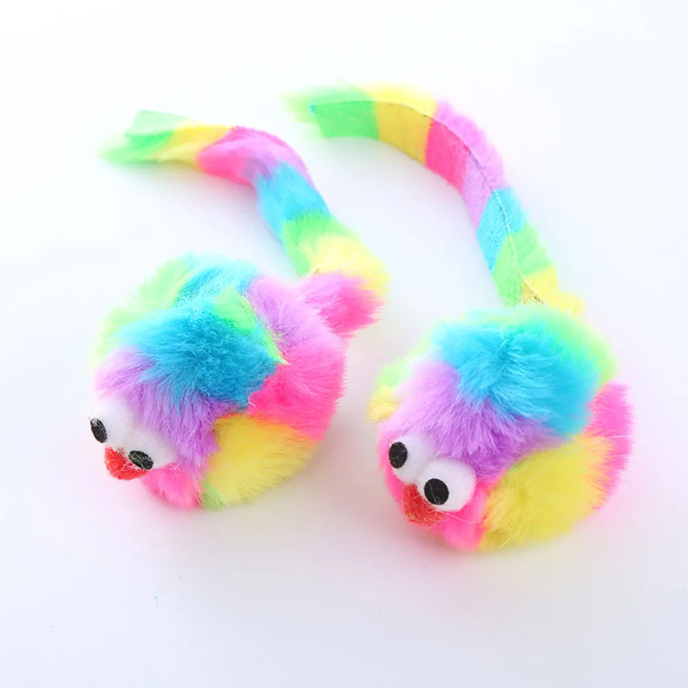 Rainbow Plush Rat Chew Toy for Cats - Self - Entertainment, Bite - Resistant & Durable Cat Toy