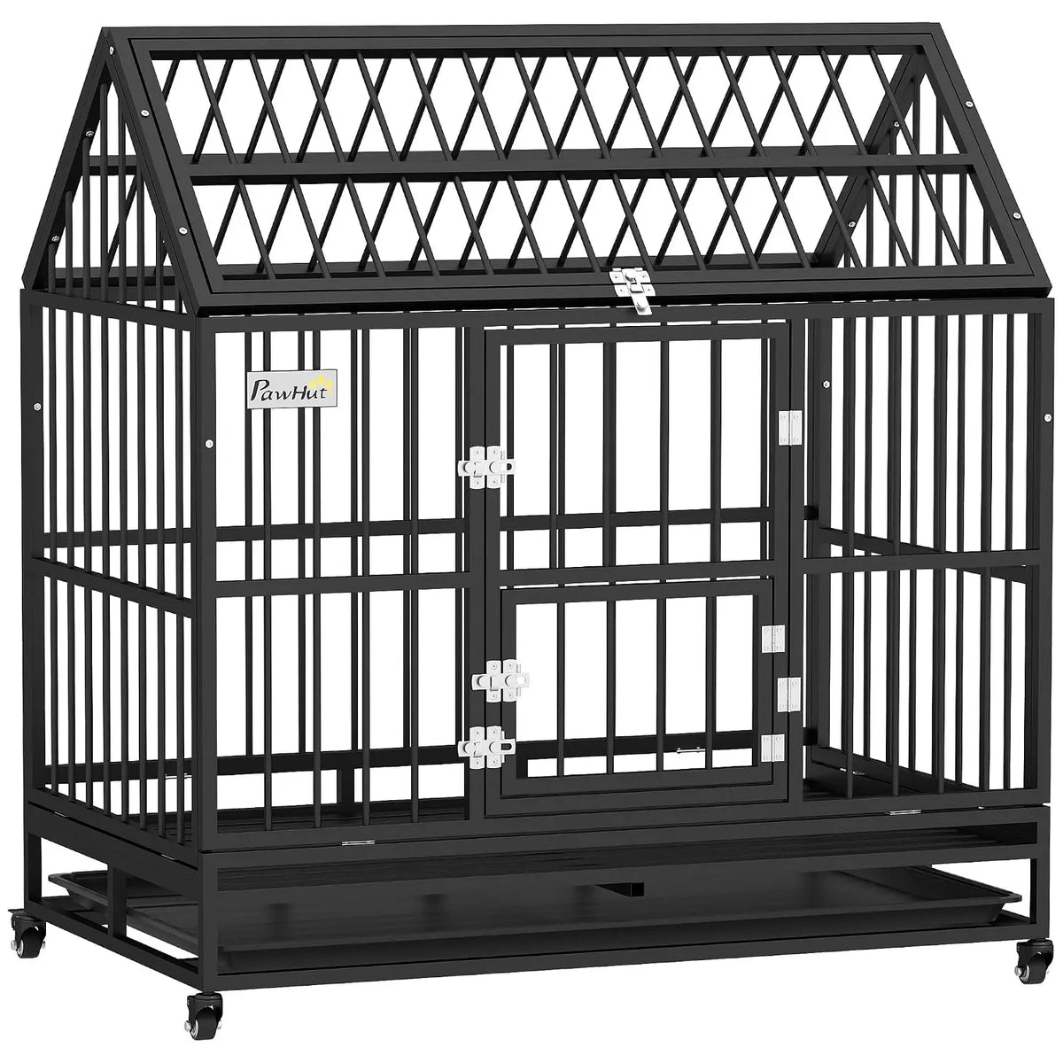 48 Inch Heavy Duty Dog Crate,Strong Steel Kennel for Large Dogs,4 Lockable Wheels,Double Doors & Openable Top, Customized