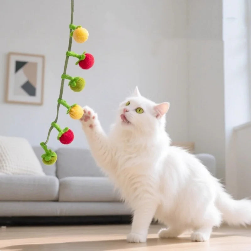 Durable Tomato Shaped Cat Teaser Toy with Bell Interactive Self-Play Kitten Toy for Boredom Relief Essential Pet Supplies