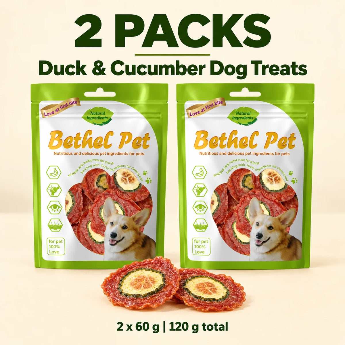 Duck Cucumber Dog Treats 60g Crispy Meat Chips Pet Training Rewards Puppy Snacks for Small Medium Large Dogs Daily Treats