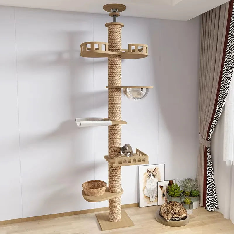 Adjustable Cat Tree House Cat Tower Floor to Ceiling Cats Multi-Level Condo With Scratching Post Hammock Pet Cat Pet Products