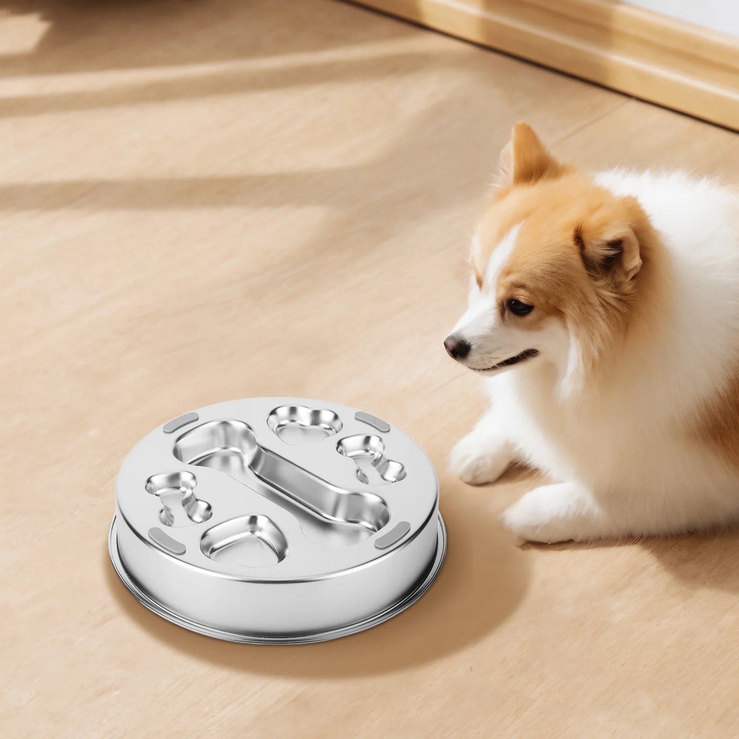 304 Stainless Steel Pet Dog Slow Feeder Bowl W/ Non-Slip Mat Dog Water Bowl Anti-Choking Pet Food Bowls for Small & Medium Dogs