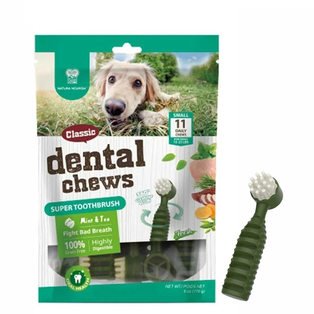 Dental Chews for Dogs, Vet-Recommended Mint & Tea Flavored Dental Dog Treats for Small Dogs, Bones Clean Teeth, Fight Bad Breath