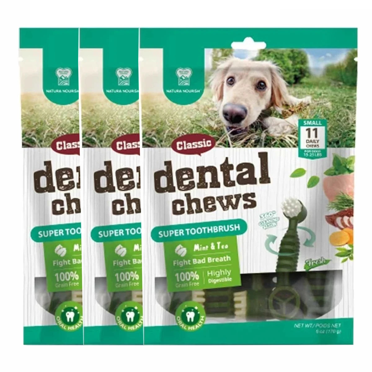 Dental Chews for Dogs, Vet-Recommended Mint & Tea Flavored Dental Dog Treats for Small Dogs, Bones Clean Teeth, Fight Bad Breath