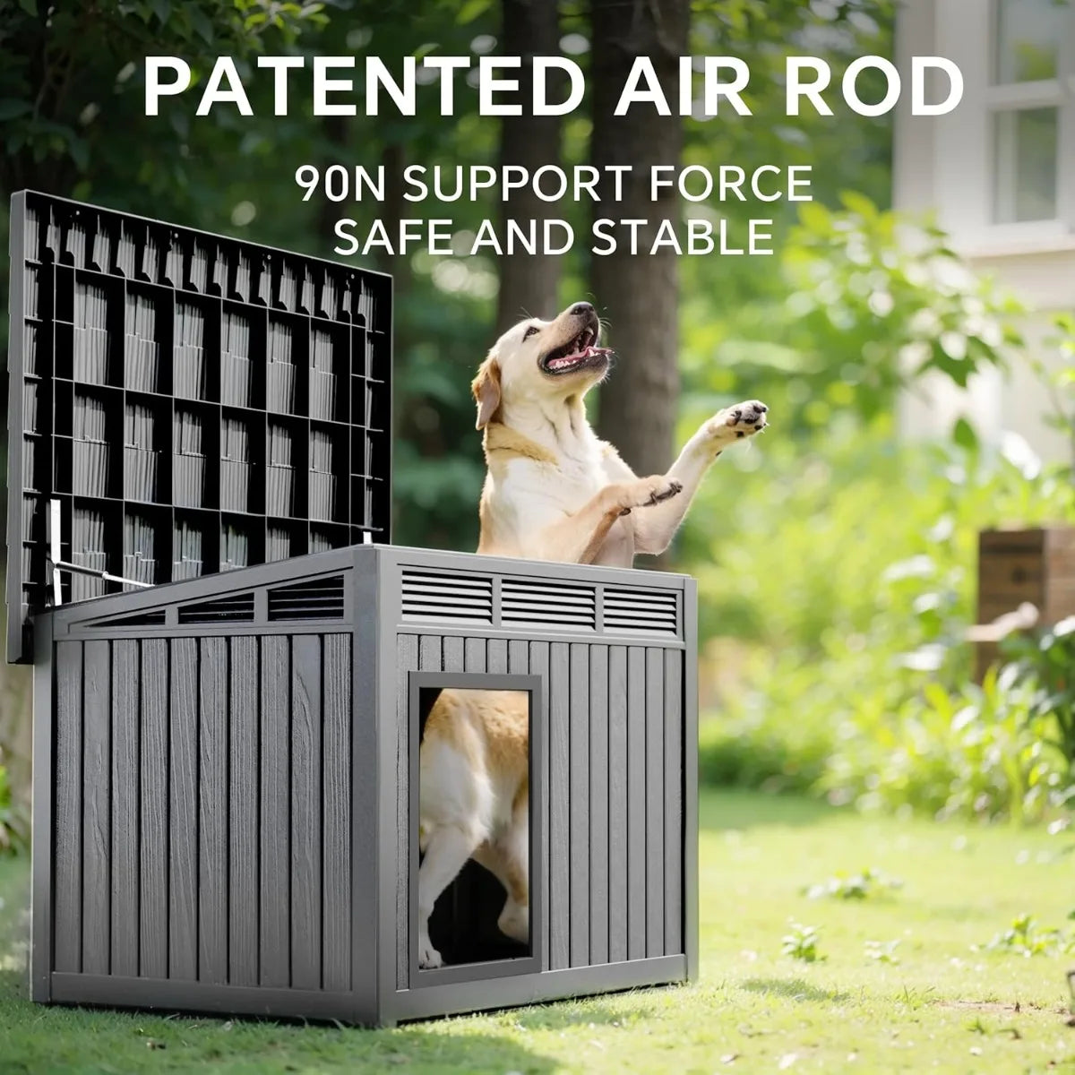 Waterproof Dog House for Small/Medium Dogs, Indoor/Outdoor with Air Vents & Elevated Floor, Easy to Clean & Assemble, Gray