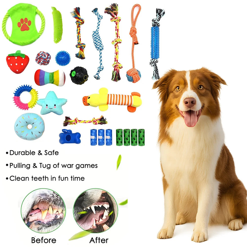 25Pcs Puppy Chew Toys Dog Rope Toys Dog Treat Balls & Squeaky Toy for Small Medium Dogs