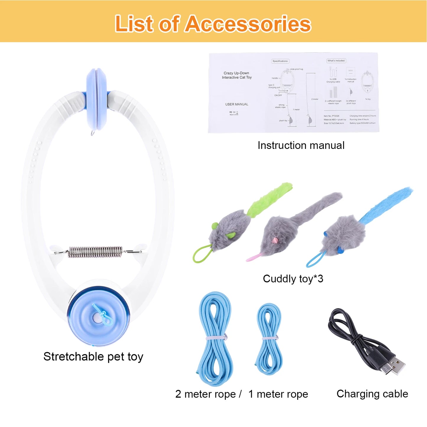 Automatic Retractable Cat Toys Door Hanging with 3 Catnip Mice Teaser Electronic Self Play Feather Cat Interactive Toy Cat Tease
