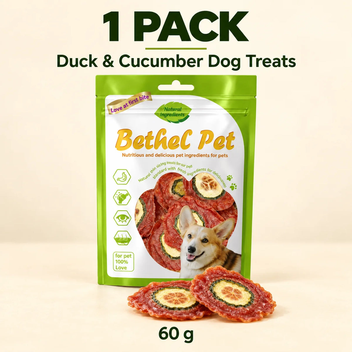 Duck Cucumber Dog Treats 60g Crispy Meat Chips Pet Training Rewards Puppy Snacks for Small Medium Large Dogs Daily Treats