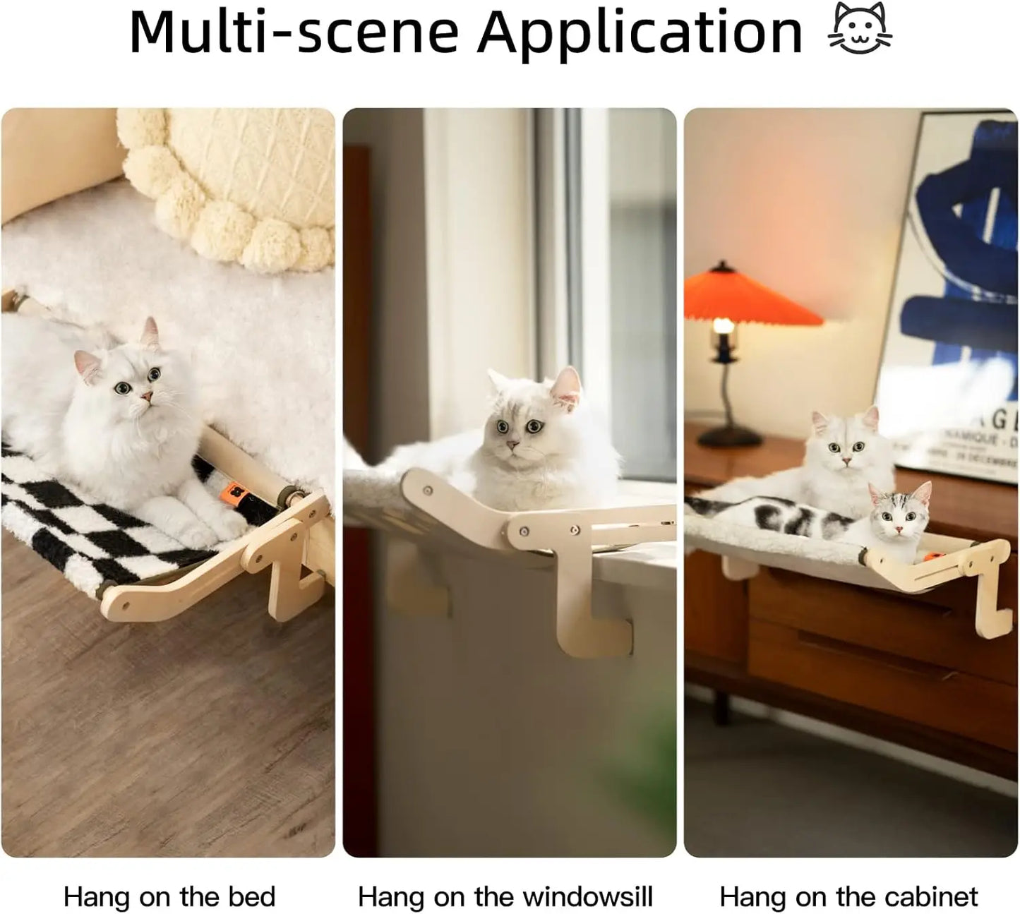 Mewoofun Cat Hammock Radiator Dual-use Cat 47x40cm Beige Adjustable Wood Cat Radiator Beds Cat Window Beds Holds Up 18kg