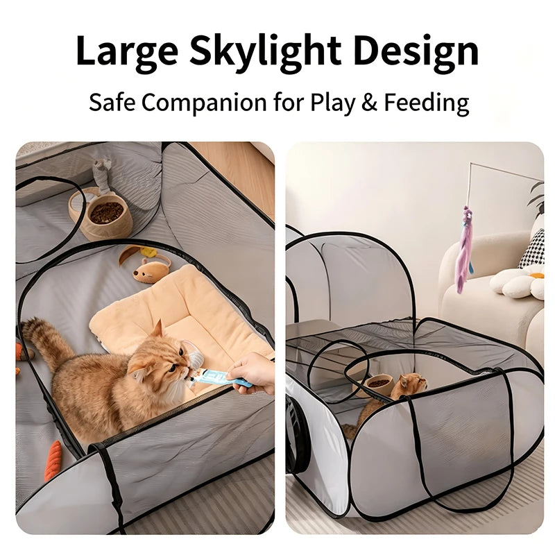 Foldable Cat Dog Playpen with Tunnel, Breathable & Washable Pet Enclosure, Portable Whelping Nursery Box for Indoor Small Animal