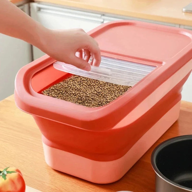 Collapsible Airtight Storage Box with Sealed Lid, Heavy-Duty 13/33LB Container for Dry Pet Food, Grains, and Rice