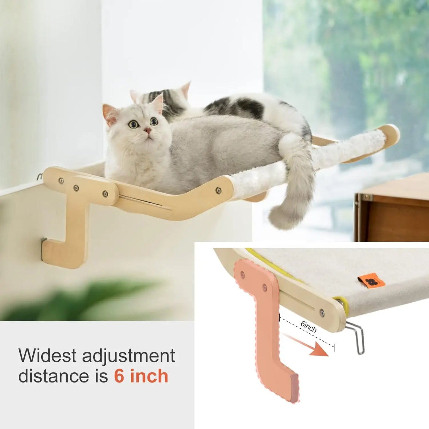 Mewoofun Cat Hammock Radiator Dual-use Cat 47x40cm Beige Adjustable Wood Cat Radiator Beds Cat Window Beds Holds Up 18kg