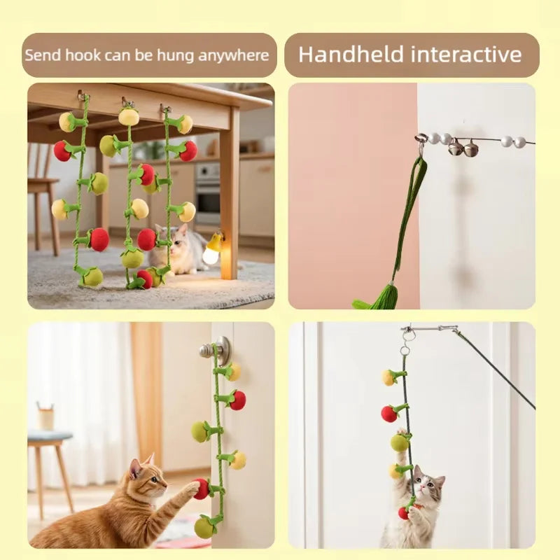 Durable Tomato Shaped Cat Teaser Toy with Bell Interactive Self-Play Kitten Toy for Boredom Relief Essential Pet Supplies