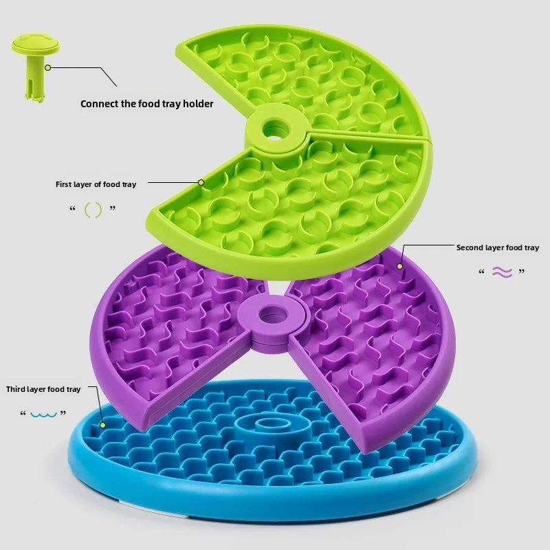 Dog Puzzle Slow Feeder Bowl 3 Tier Maze Rotating Interactive IQ Toy Cat Slow Feeder Pet Bowl for Dogs Cats