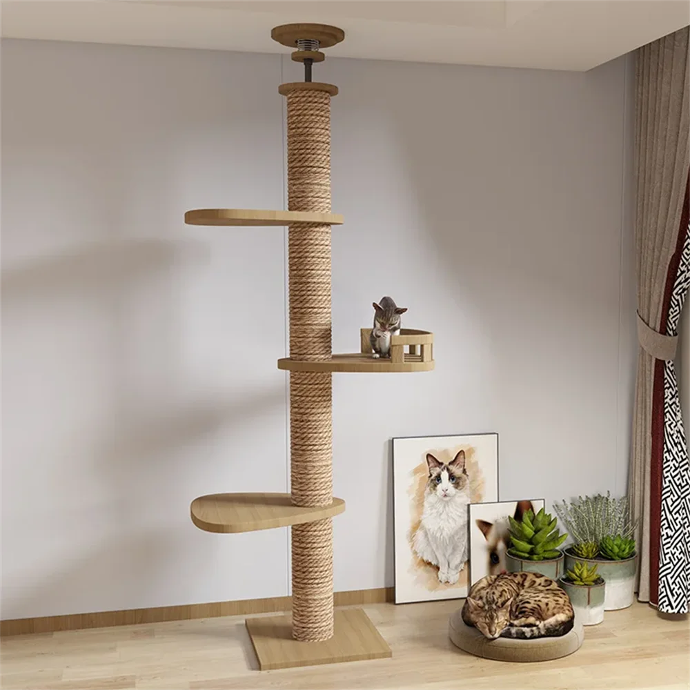 Adjustable Cat Tree House Cat Tower Floor to Ceiling Cats Multi-Level Condo With Scratching Post Hammock Pet Cat Pet Products