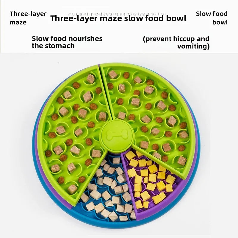 Dog Puzzle Slow Feeder Bowl 3 Tier Maze Rotating Interactive IQ Toy Cat Slow Feeder Pet Bowl for Dogs Cats