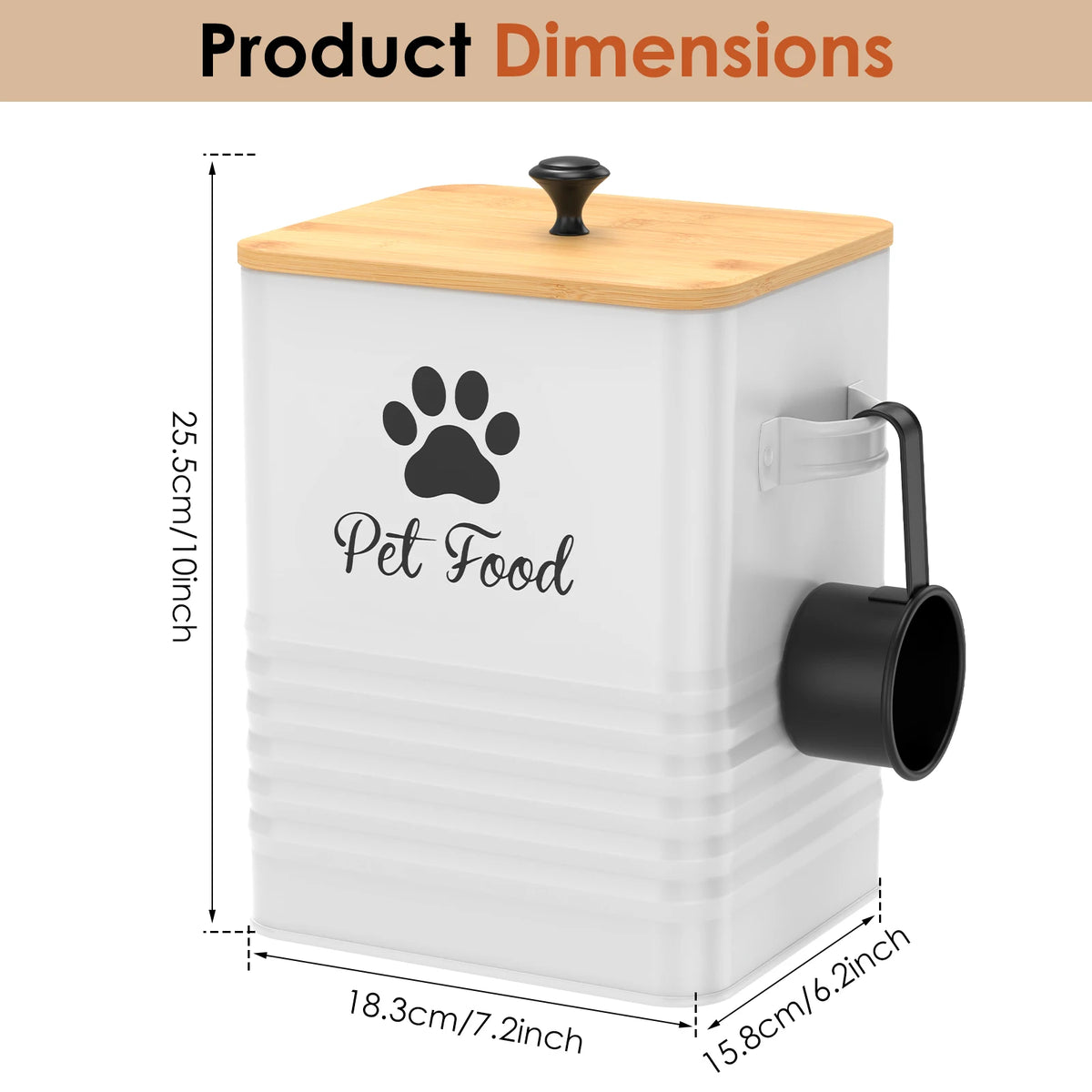 Pet Food Container Metal Dog Food Storage Bin with Bamboo Lid and Spoon 5 to 7 lbs Wide Opening Dog Snack Jar Home Pet Supplies
