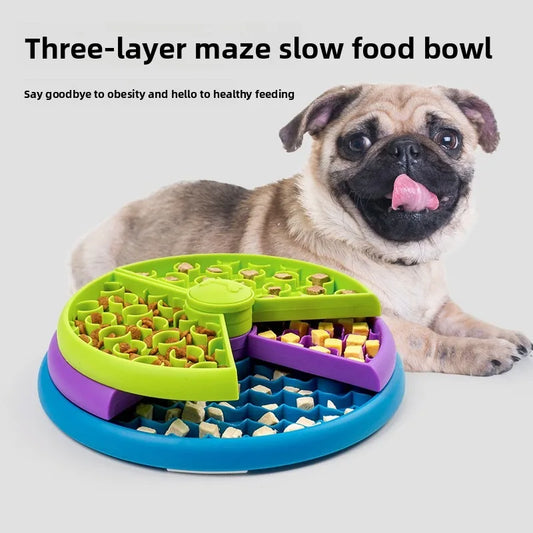 Dog Puzzle Slow Feeder Bowl 3 Tier Maze Rotating Interactive IQ Toy Cat Slow Feeder Pet Bowl for Dogs Cats