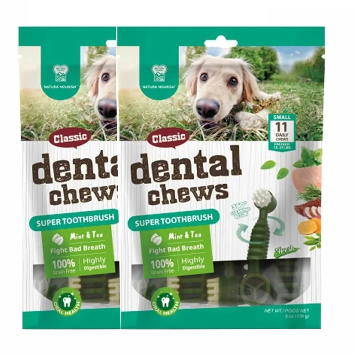 Dental Chews for Dogs, Vet-Recommended Mint & Tea Flavored Dental Dog Treats for Small Dogs, Bones Clean Teeth, Fight Bad Breath