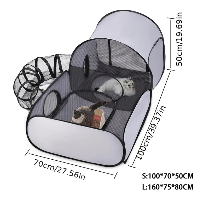 Foldable Cat Dog Playpen with Tunnel, Breathable & Washable Pet Enclosure, Portable Whelping Nursery Box for Indoor Small Animal