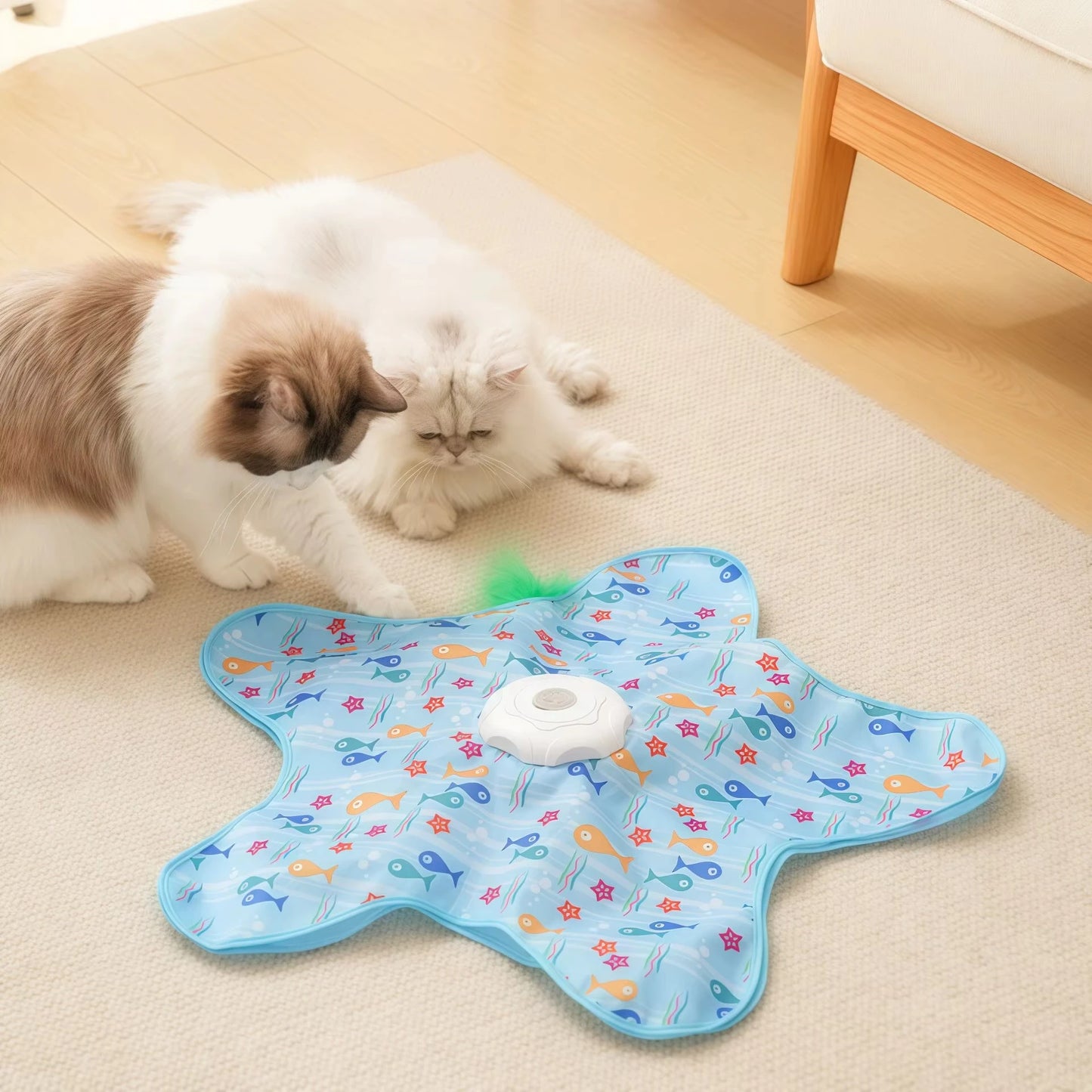 Cat Toys Interactive Hide and Seek Cat Toy with Mouse Squeaky Motion Activated Moving Concealed Feathers Kitten Teaser Toy