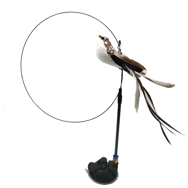 Simulation Bird Interactive Funny Cat Stick Toy Furry Feather Bird With Bell Sucker Cat Stick Toy Kitten Playing Pet Accessories