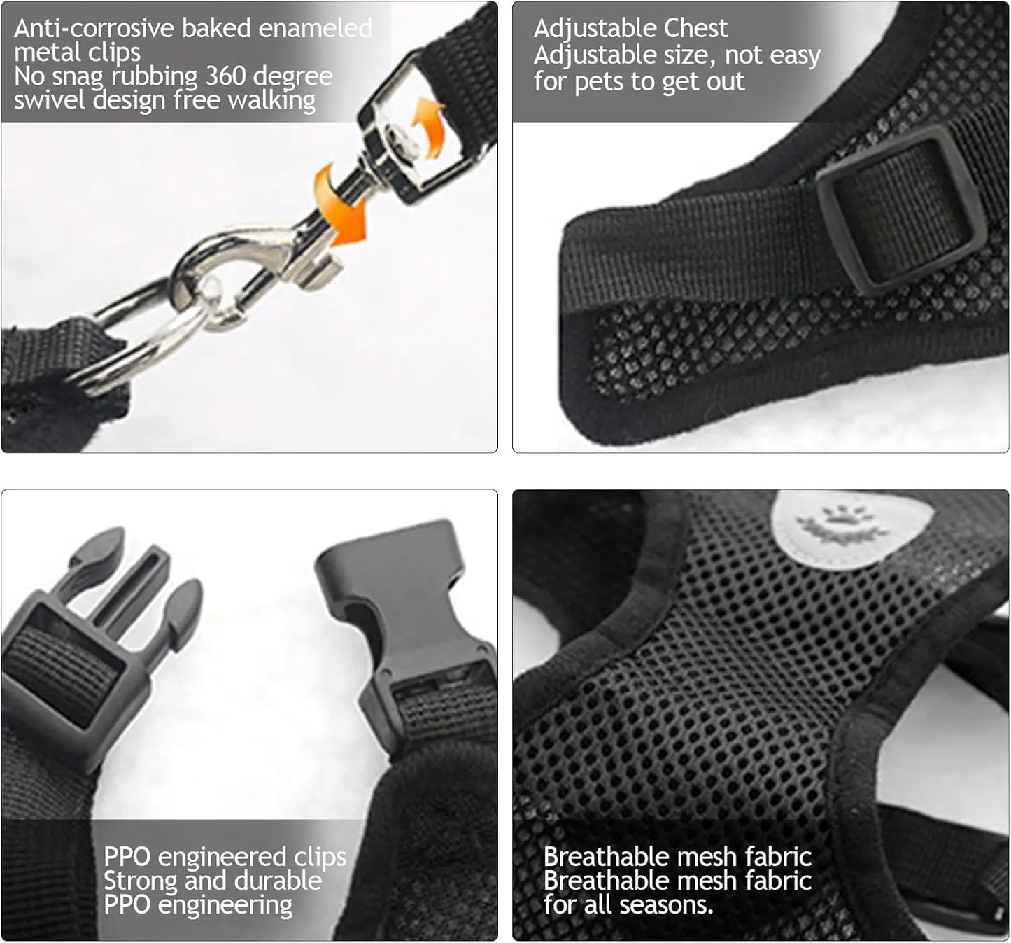 Cat Chest Harness and Leash Set – Summer Mesh, Anti-Escape, Adjustable – Size S Black for All Cats