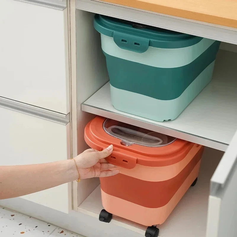 Collapsible Airtight Storage Box with Sealed Lid, Heavy-Duty 13/33LB Container for Dry Pet Food, Grains, and Rice