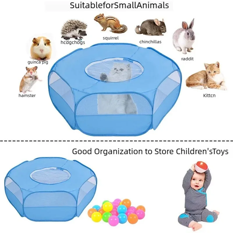 Portable Small Pet Cage Transparent Cat and Dog Cage Tent Pet Playpen Open Folding Yard Fence For Dog Hamster Rabbit Guinea Pig
