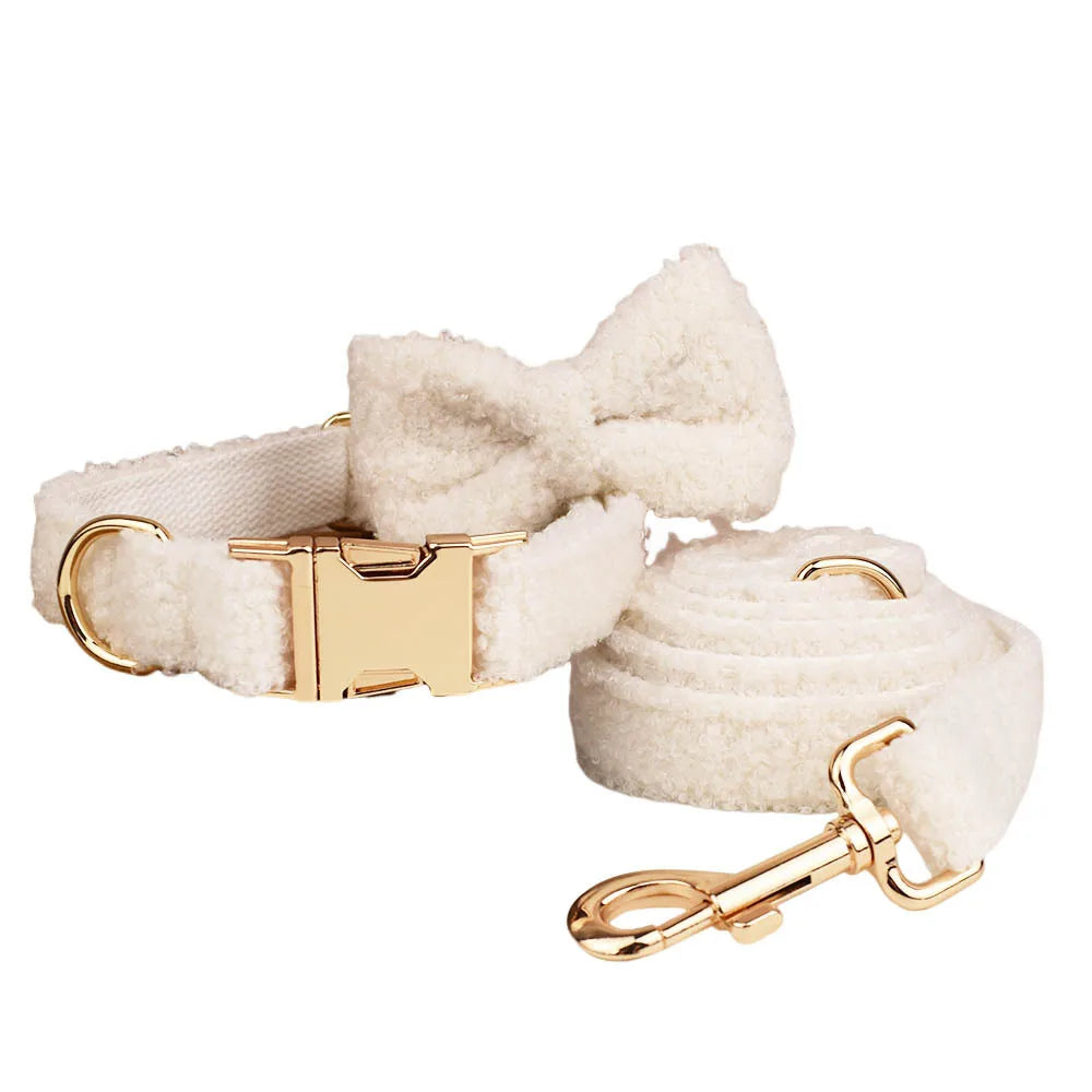 Pure White Teddy Dog Harness And Leash Set XS-XL Free Logo Number Pet Leads Adjustable Puppy Bowtie Necklace