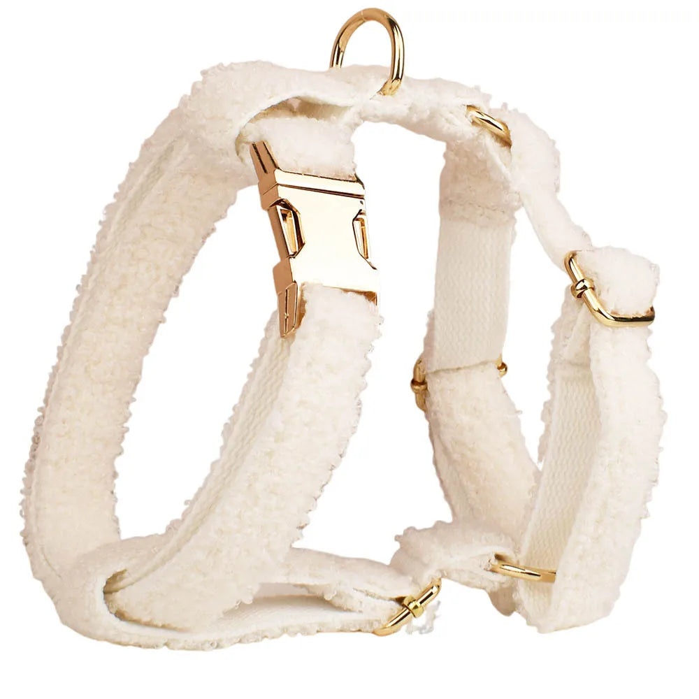 Pure White Teddy Dog Harness And Leash Set XS-XL Free Logo Number Pet Leads Adjustable Puppy Bowtie Necklace