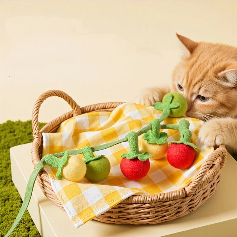Durable Tomato Shaped Cat Teaser Toy with Bell Interactive Self-Play Kitten Toy for Boredom Relief Essential Pet Supplies