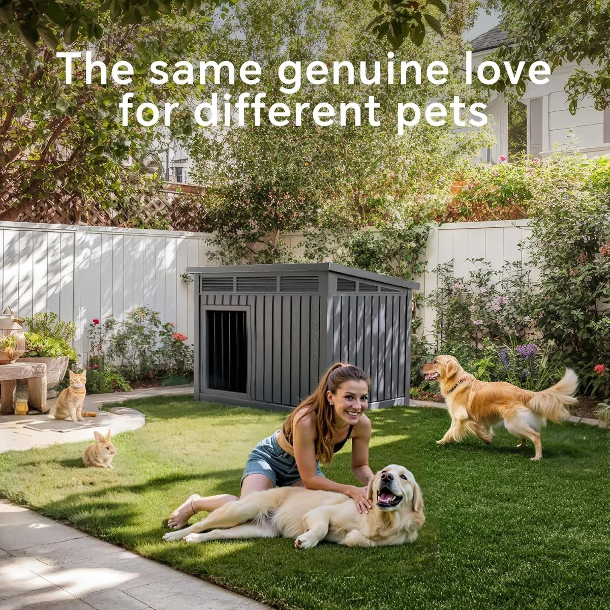 Waterproof Dog House for Small/Medium Dogs, Indoor/Outdoor with Air Vents & Elevated Floor, Easy to Clean & Assemble, Gray
