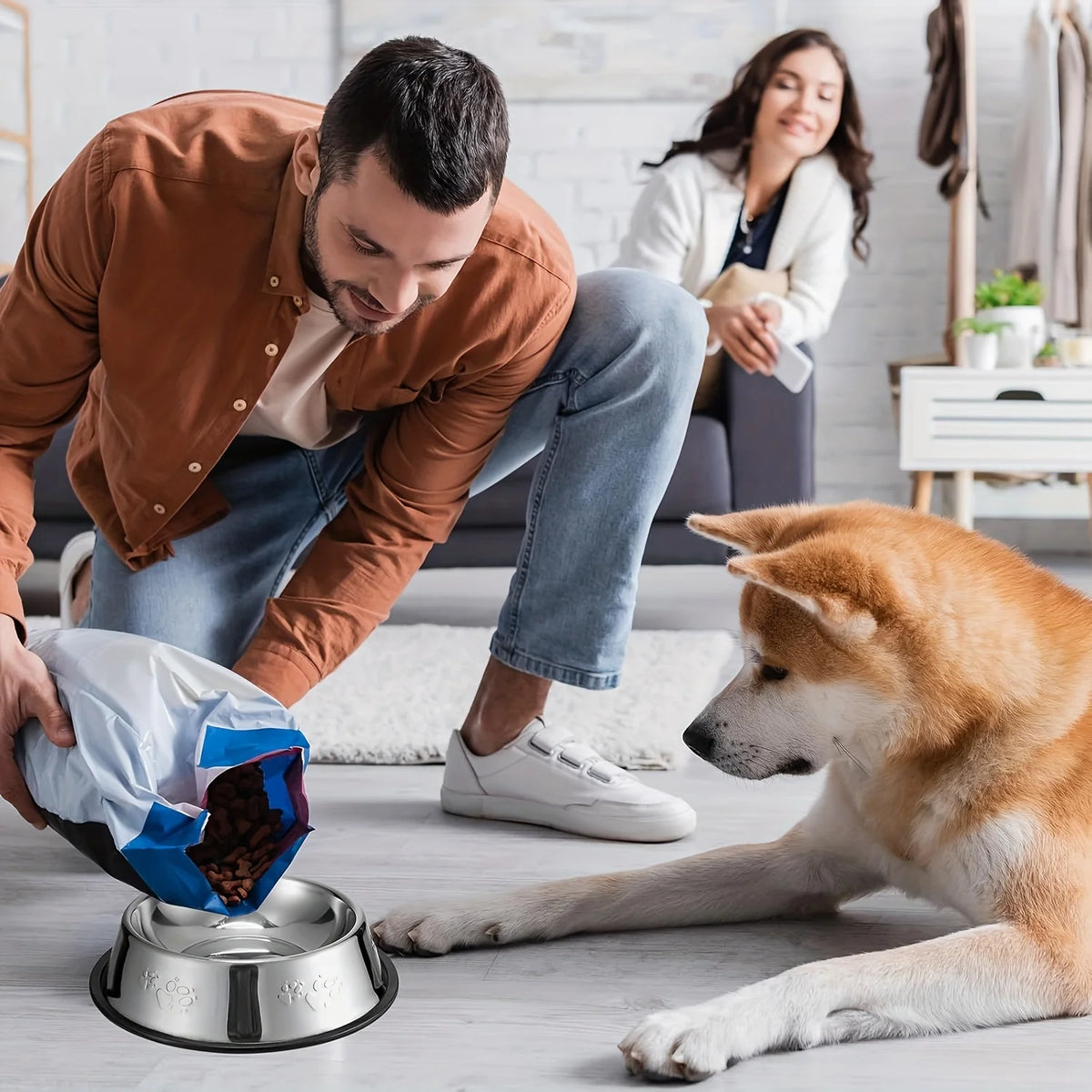 6Pcs Stainless Steel Dog Cat Bowls Non‑Slip Rubber Base Paw Print Pet Food Water Bowls for Small Medium Pets Durable Pet Supplie