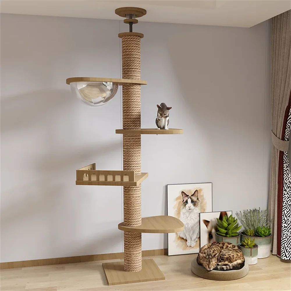 Adjustable Cat Tree House Cat Tower Floor to Ceiling Cats Multi-Level Condo With Scratching Post Hammock Pet Cat Pet Products