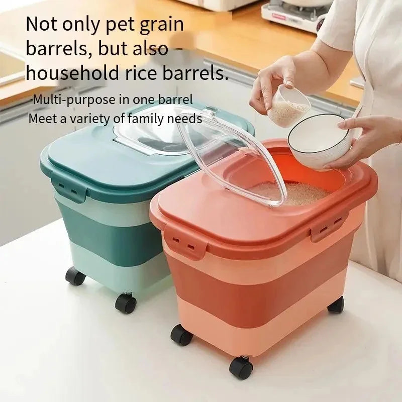 Collapsible Airtight Storage Box with Sealed Lid, Heavy-Duty 13/33LB Container for Dry Pet Food, Grains, and Rice