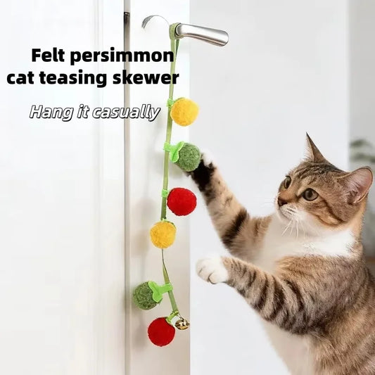 Durable Tomato Shaped Cat Teaser Toy with Bell Interactive Self-Play Kitten Toy for Boredom Relief Essential Pet Supplies