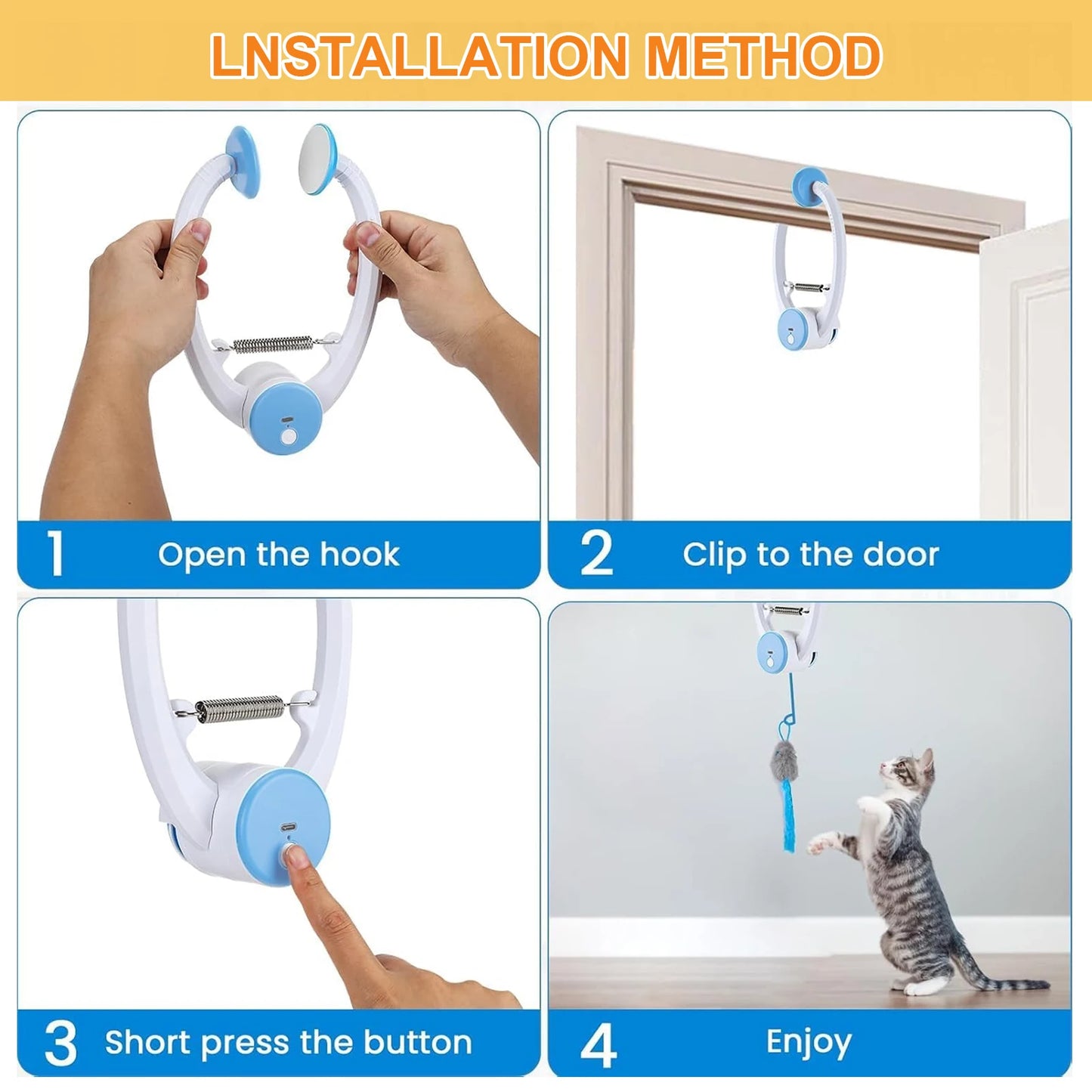 Automatic Retractable Cat Toys Door Hanging with 3 Catnip Mice Teaser Electronic Self Play Feather Cat Interactive Toy Cat Tease