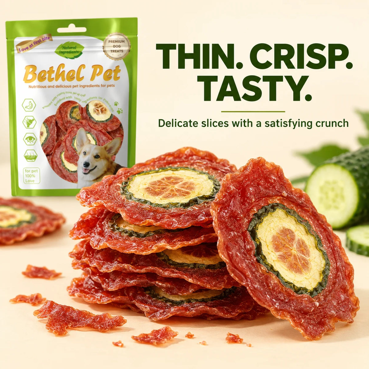 Duck Cucumber Dog Treats 60g Crispy Meat Chips Pet Training Rewards Puppy Snacks for Small Medium Large Dogs Daily Treats