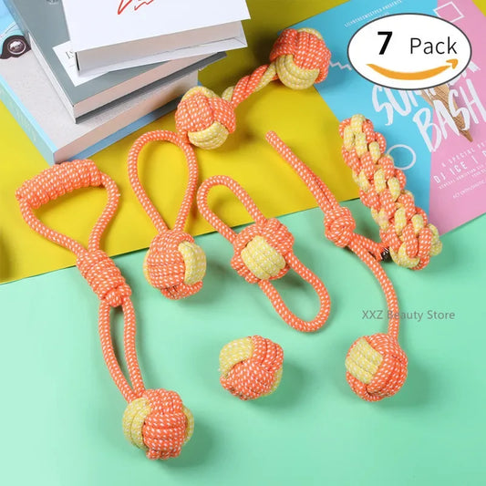 7PCS Dog Toys, Cotton Rope Chew, Interactive Ball, Toothbrush Toy for Small Large Dogs