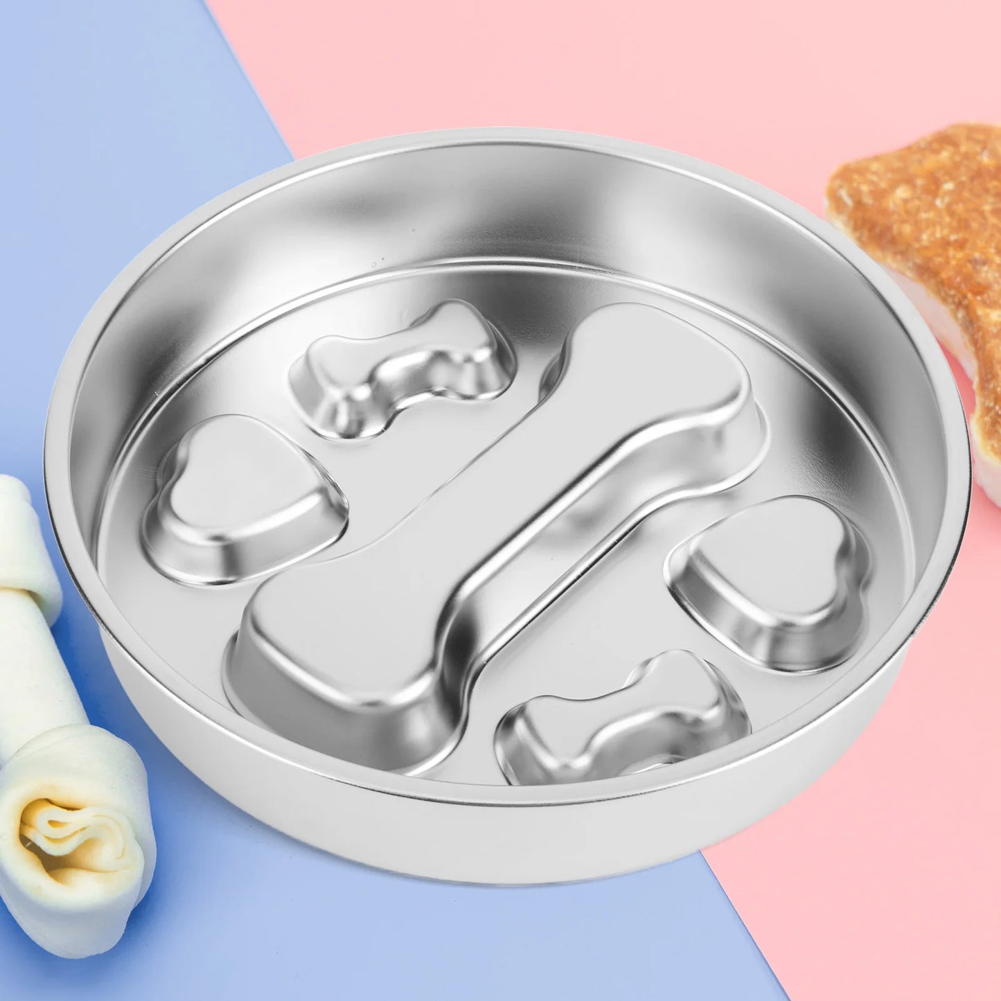 304 Stainless Steel Pet Dog Slow Feeder Bowl W/ Non-Slip Mat Dog Water Bowl Anti-Choking Pet Food Bowls for Small & Medium Dogs