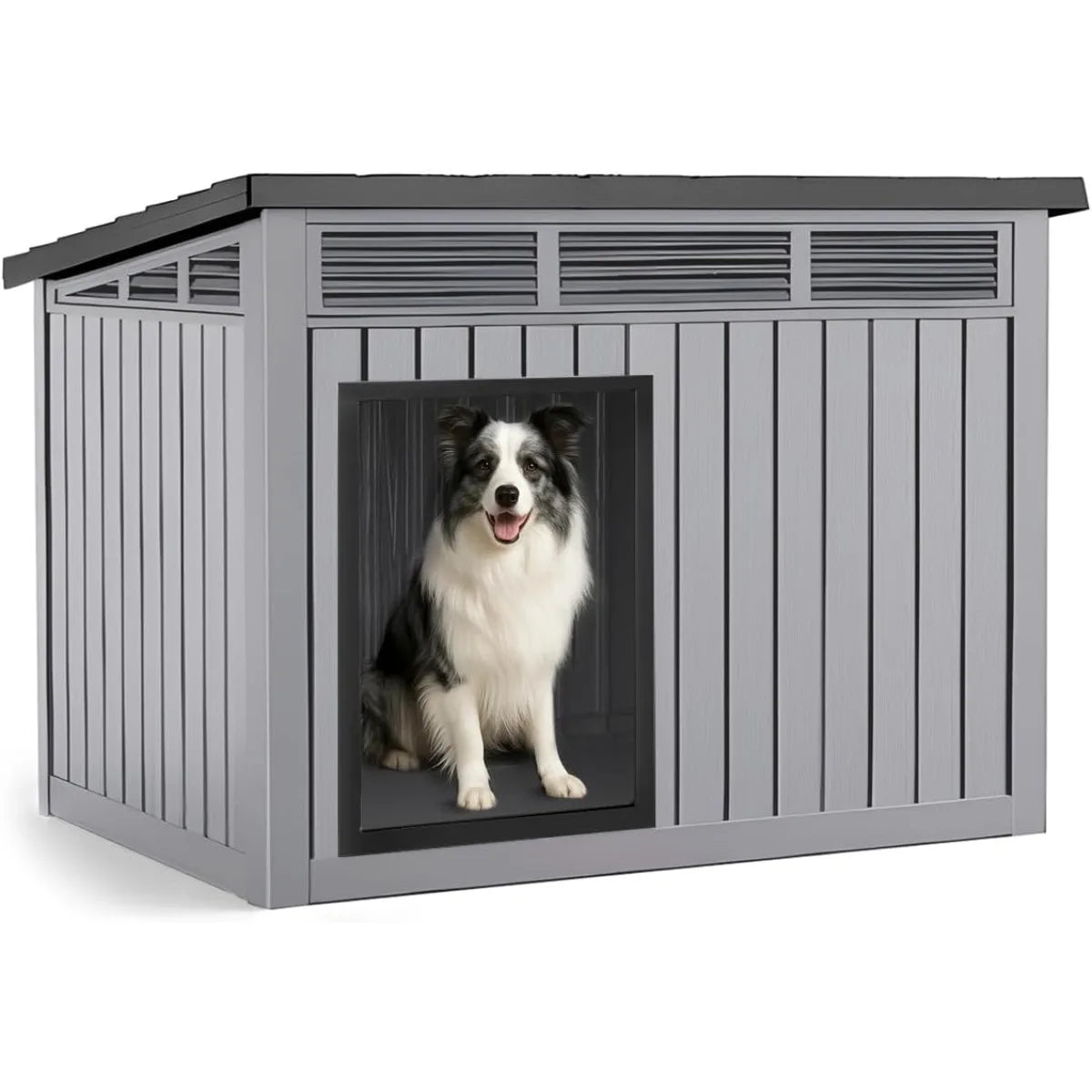 Waterproof Dog House for Small/Medium Dogs, Indoor/Outdoor with Air Vents & Elevated Floor, Easy to Clean & Assemble, Gray