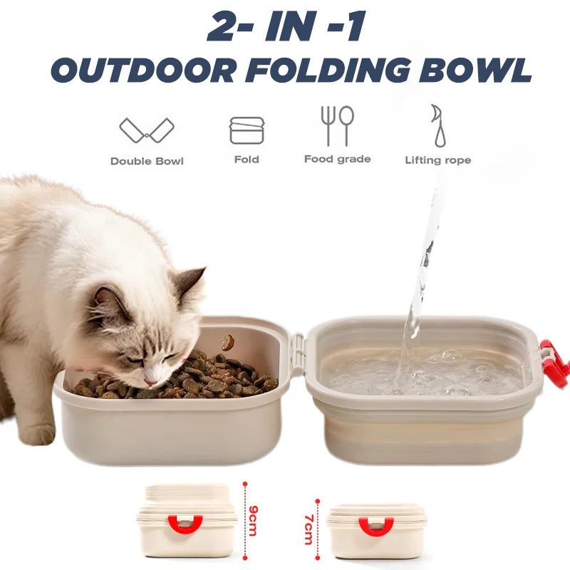 2 IN 1 Pet Outdoor Folding Bowl Travel Walking Portable Double-layer Drink Water Feeding Bowls for Small Medium Cat Dog Feeders