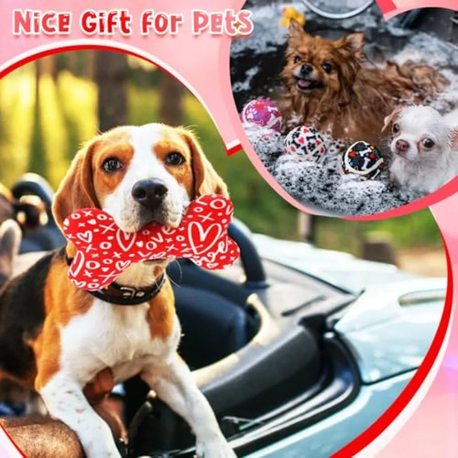 25 Pcs Valentines Dog Toys Set Tennis Balls Squeaky Bone Rope Plush Toys for Puppy Pet Valentine Gifts Red Blue-xq